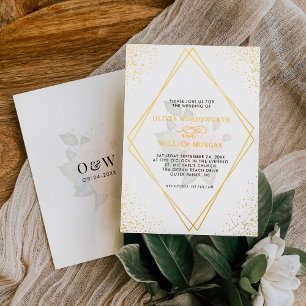 Invitation En Aluminium Cadre Géométrique Pailleté Or Mariage Moderne