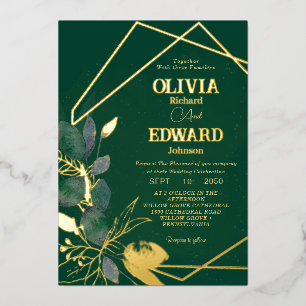Invitation En Aluminium Cadre géométrique vert congé et or Mariage Foil