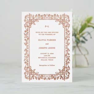 Invitation En Aluminium Cadre illustré de luxe sur rose doré de mariage bl