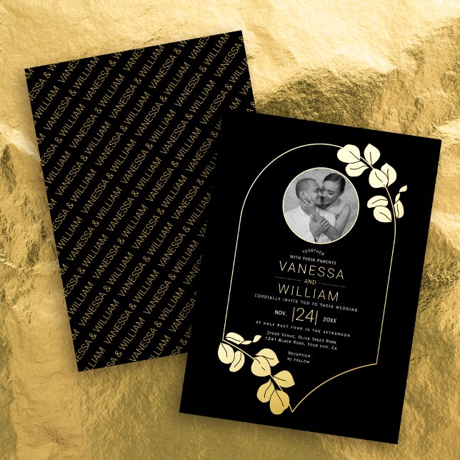 Invitation En Aluminium Cadre inspiré de bijoux en or, mariage photo feuil (Créateur téléchargé)