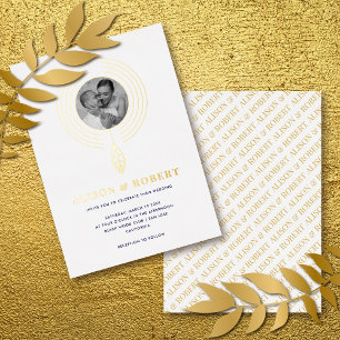 Invitation En Aluminium Cadre inspiré de bijoux et photo de mariage blanc