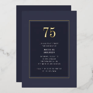 Invitation En Aluminium Cadre minimal élégant or foncé pour 75e anniversai