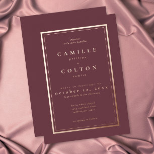 Invitation En Aluminium Cadre minimaliste de vin de Bourgogne Mariage Or r