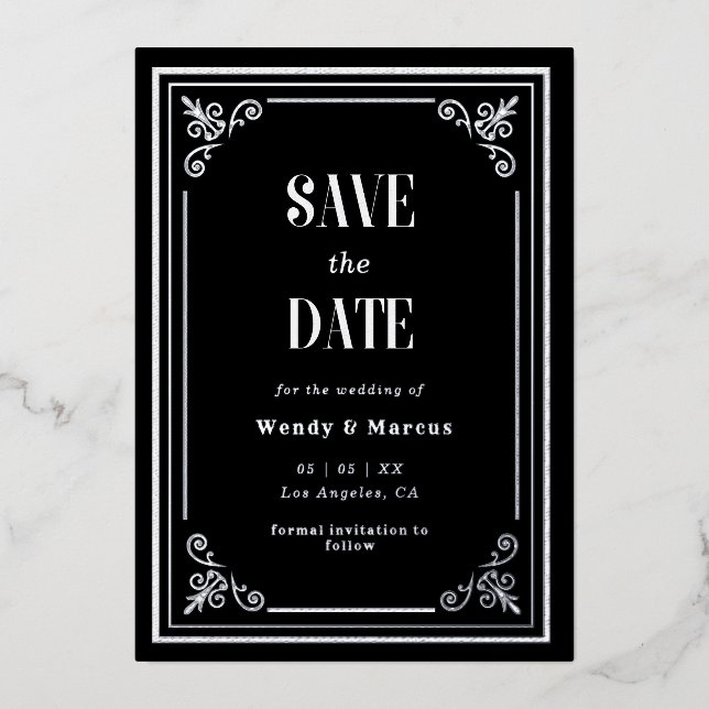 Invitation En Aluminium Cadre noir gothique foncé esthétique Argent réel (Recto)