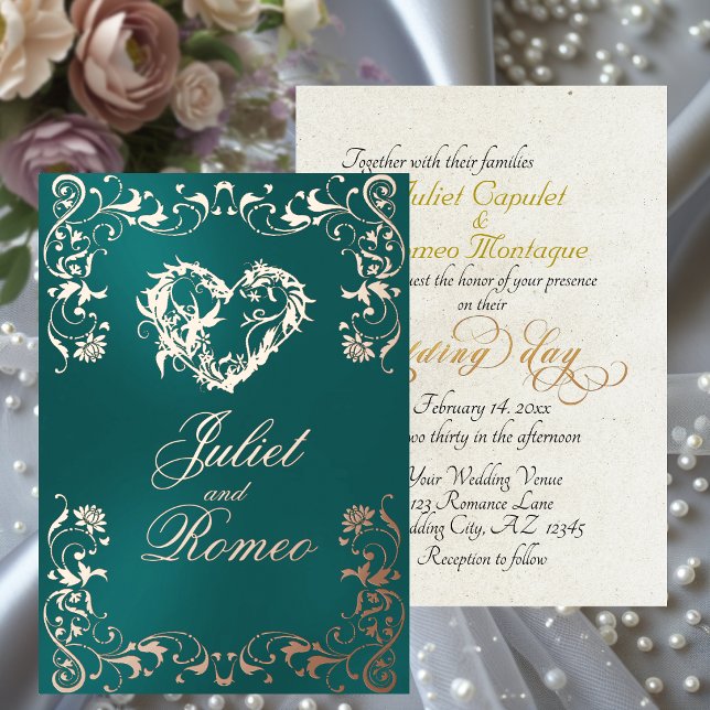 Invitation En Aluminium Cadre Orné & Cœur - Sarcelle (Créateur téléchargé)