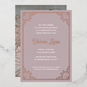 Invitation En Aluminium Cadre Orné Moderne Rose Pâle Photo de Quinceañera