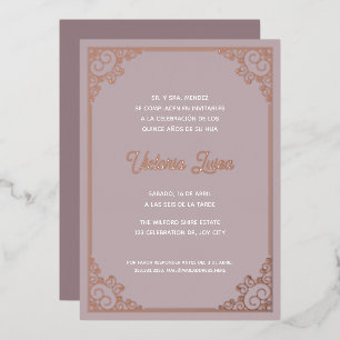 Invitation En Aluminium Cadre Orné Moderne Rose Pâle Quinceañera Or