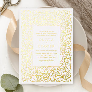 Invitation En Aluminium Cadre Orné Vintage Doré Mariage Classique