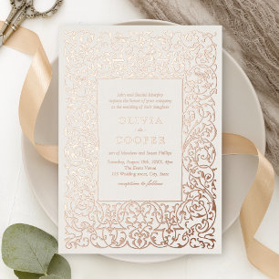 Invitation En Aluminium Cadre Orné Vintage Rose Gold Mariage Classique