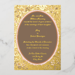 Invitation En Aluminium Cadre ovale de ruban et de fleurs de l'ère victori