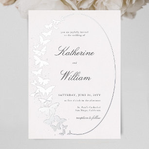 Invitation En Aluminium Cadre papillon classique élégant argenté