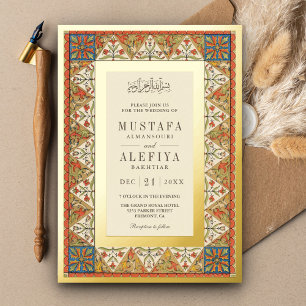 Invitation En Aluminium Cadre Persan Vintage Crème Mariage Musulman Or