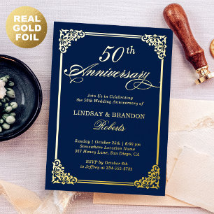 Invitation En Aluminium Cadre Rococo Bleu Marine Anniversaire de Mariage O