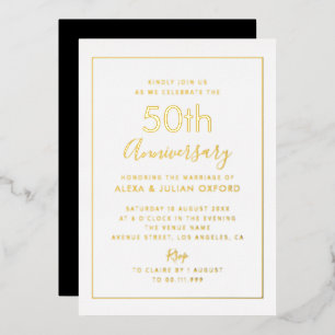 Invitation En Aluminium cadre simple 50e anniversaire or