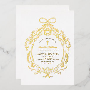 Invitation En Aluminium Cadre Vintage Classique Baptême Or