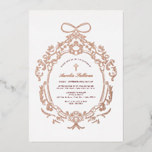 Invitation En Aluminium Cadre Vintage Classique Baptême Or Rose