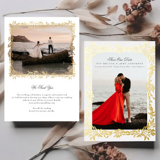 Invitation En Aluminium Cadres de feuille d'or tissé mariage photo Enregis