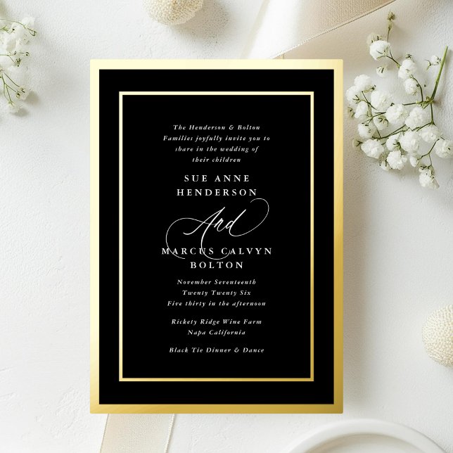 Invitation En Aluminium Cadres Mariages de calligraphie moderne en noir bl (Créateur téléchargé)