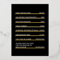 Café Menu Fun Unique Enregistrer la Date Gold
