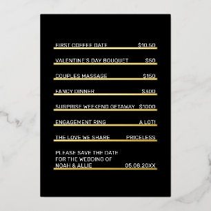 Invitation En Aluminium Café Menu Fun Unique Enregistrer la Date Gold