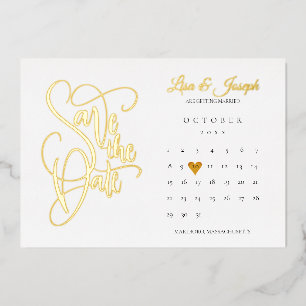 Invitation En Aluminium Calendrier Amour Cœur Sauvegarder la Date Or