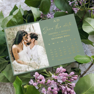 Invitation En Aluminium Calendrier de mariage en vert sauge et or Épargnez