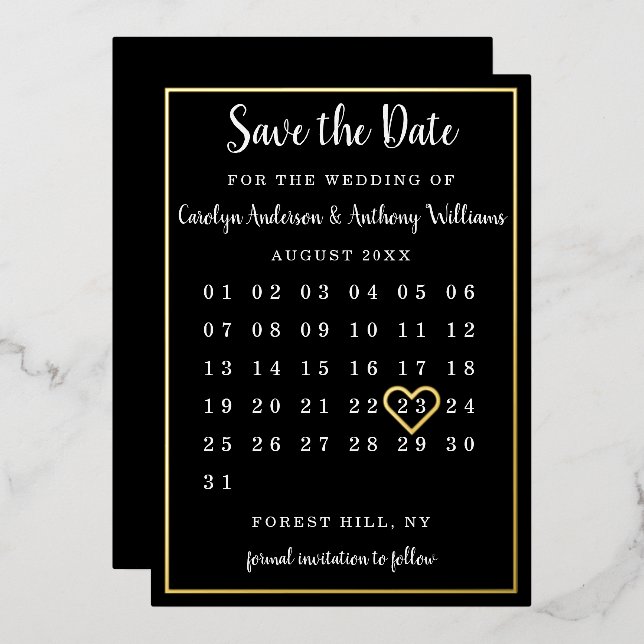 Invitation En Aluminium Calendrier moderne Enregistrer la date réelle (Recto/Verso)