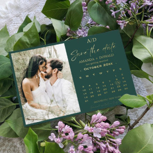 Invitation En Aluminium Calendrier Vert et Or Mariage Enregistrer la date