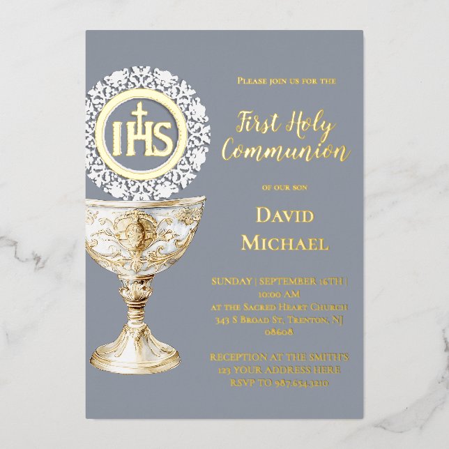 Invitation En Aluminium Calice d'hôte Première Communion (Recto)