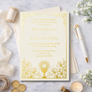 Invitation En Aluminium Calice et hostie de première communion en or ivoir