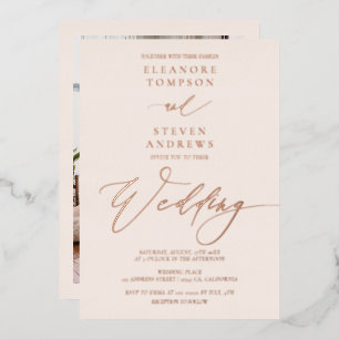 Invitation En Aluminium Calligraphie chic classique mariage or rose