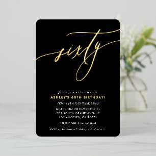 Invitation En Aluminium Calligraphie chic MINIMALISTE 60e anniversaire or