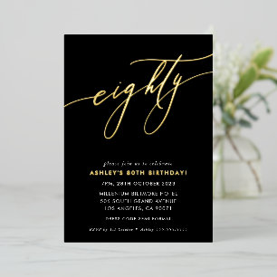 Invitation En Aluminium Calligraphie chic MINIMALISTE 80e anniversaire or