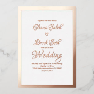 Invitation En Aluminium Calligraphie Cœur Script Mariage Moderne Pressé