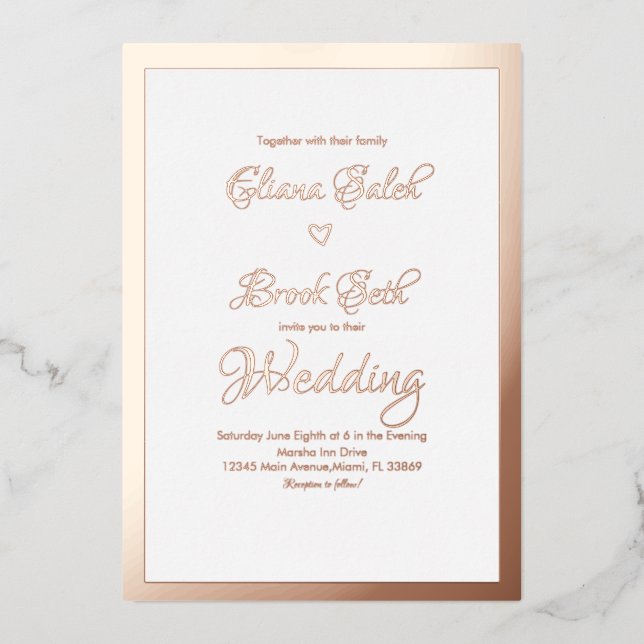 Invitation En Aluminium Calligraphie Cœur Script Mariage Moderne Pressé (Recto)