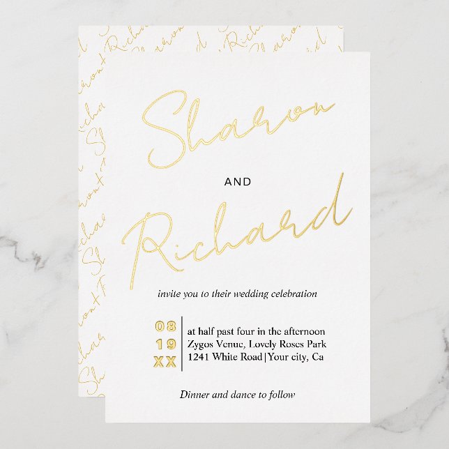 Invitation En Aluminium Calligraphie de mariage à l'or script moderne (Recto/Verso)
