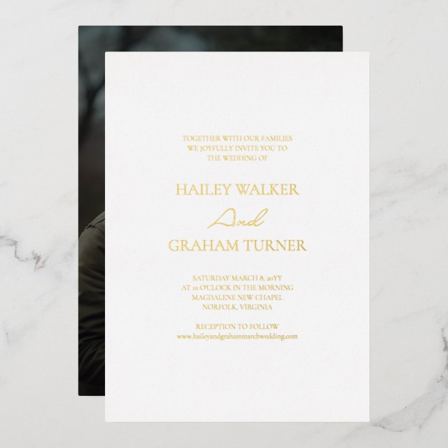 Invitation En Aluminium Calligraphie de script classique Mariage photo bla (Recto/Verso)