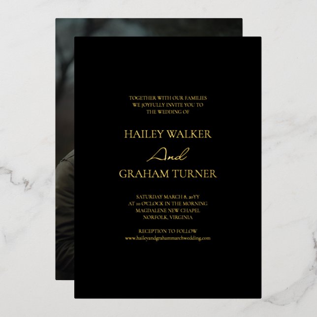 Invitation En Aluminium Calligraphie de script classique Mariage photo noi (Recto/Verso)