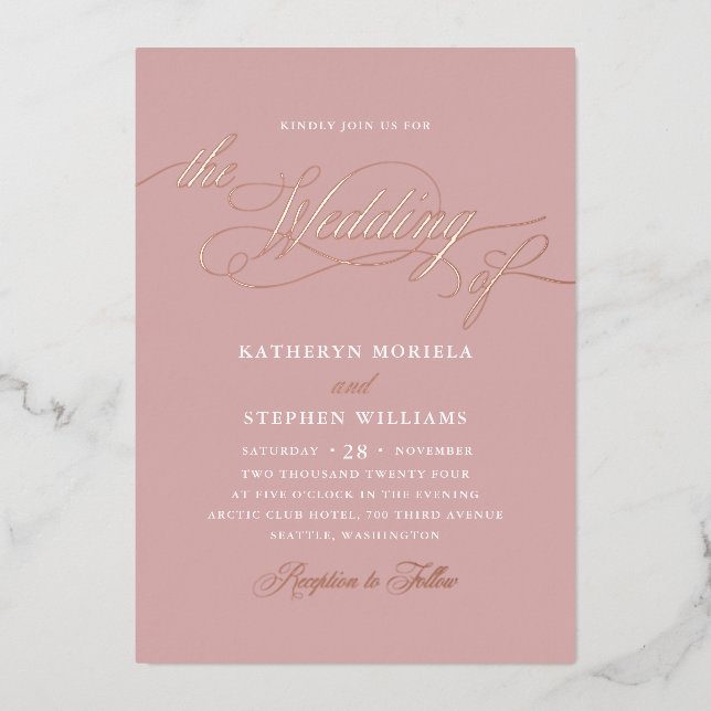 Invitation En Aluminium Calligraphie de script classique romain Rose Gold  (Recto)