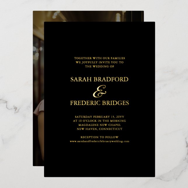 Invitation En Aluminium Calligraphie de script moderne Mariage photo noir (Recto/Verso)