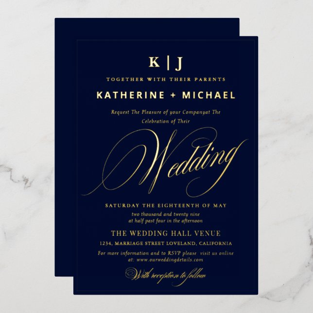 Invitation En Aluminium Calligraphie de script romantique Monogramme Maria (Recto/Verso)