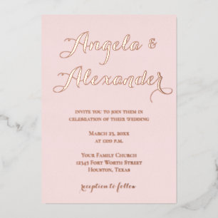 Invitation En Aluminium Calligraphie Décorative Moderne Rose Pâle Mariage