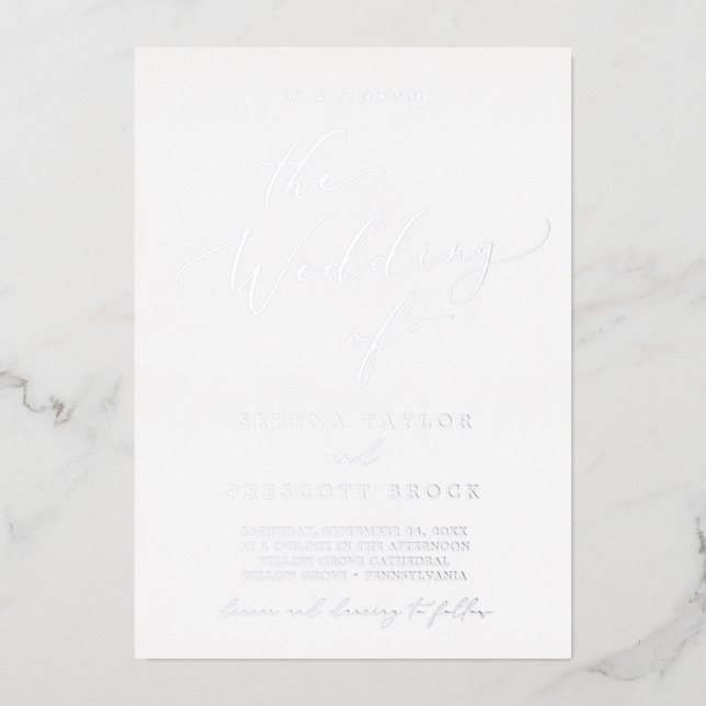 Invitation En Aluminium Calligraphie délicate en feuille d'argent pour le  (Recto)