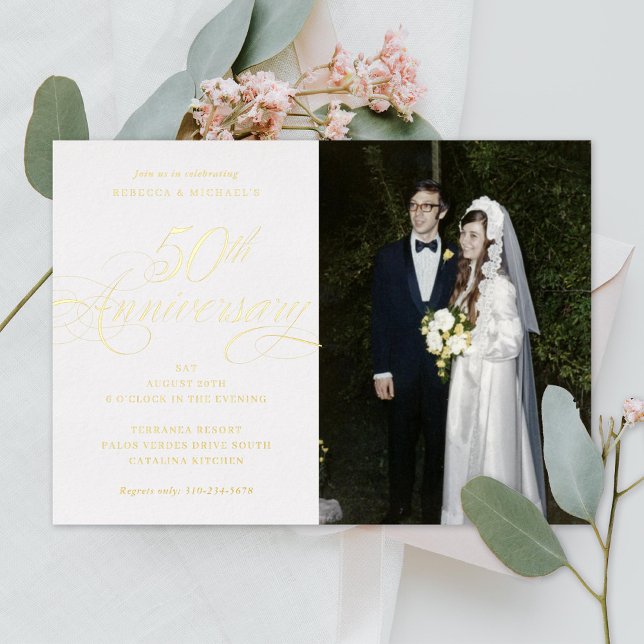 Invitation En Aluminium Calligraphie élégante 50e anniversaire de mariage  (Créateur téléchargé)