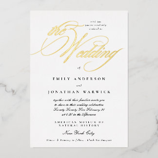 Invitation En Aluminium Calligraphie Élégante Formel Smoking Le Mariage Or