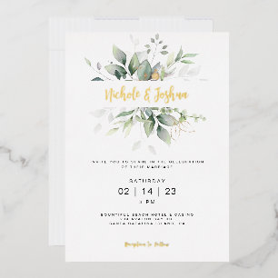 Invitation En Aluminium Calligraphie Mariage classique de l'Eucalyptus aqu