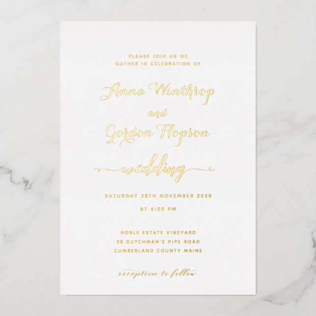 Invitation En Aluminium Calligraphie Mariage Or Swash Script (Recto)