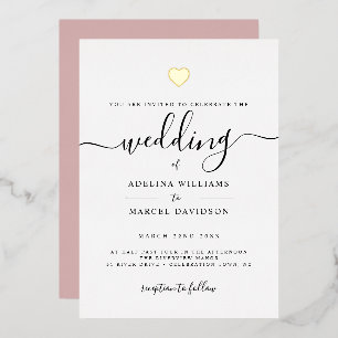 Invitation En Aluminium Calligraphie minimale moderne Mariage de coeur d'o