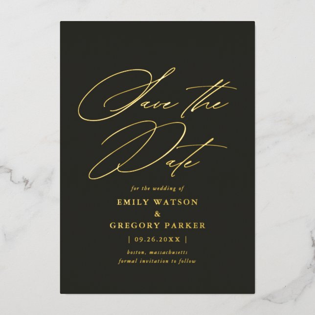 Invitation En Aluminium Calligraphie Minimale Moderne Mariage Enregistrer  (Recto)