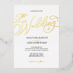 Invitation En Aluminium Calligraphie moderne de luxe pour mariage à l'or v